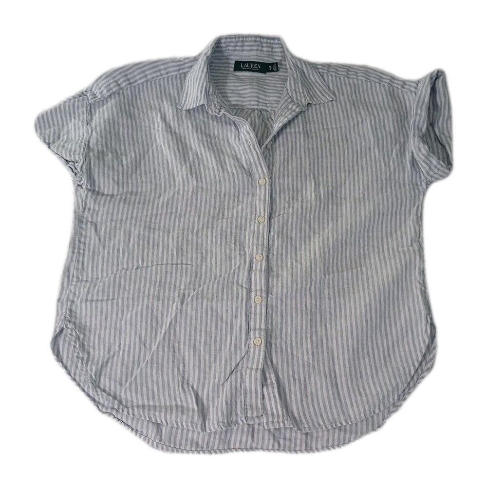 Lauren Ralph Lauren Blue Striped Women's Short Sleeve Shirt Sz Pl/G